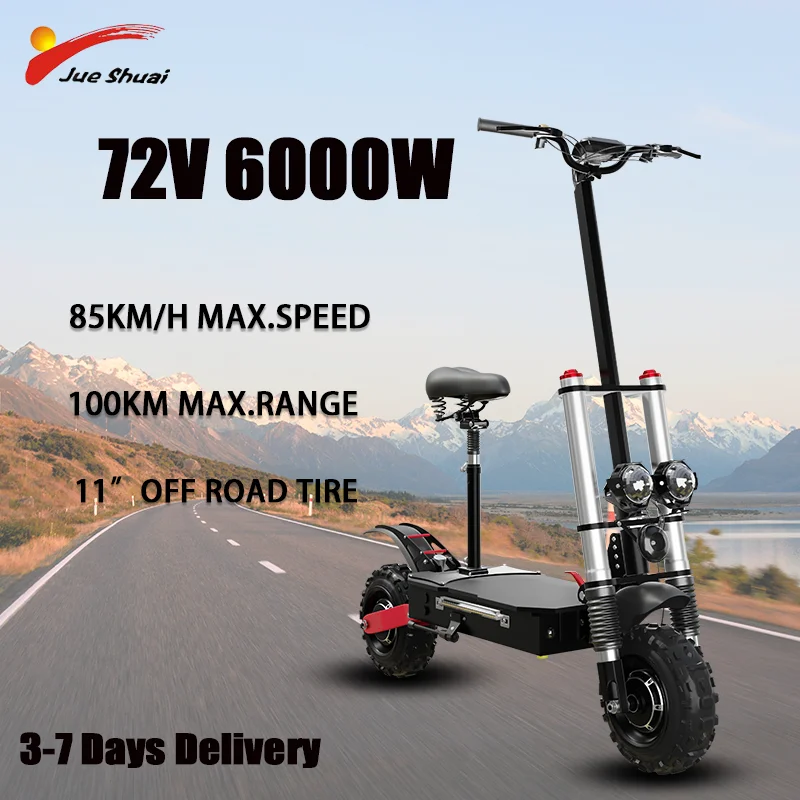 48V-72V Li-Battery Flodable E Scooter 1200W-6000W Dual Motor 100KM Long Range Electric Scooter 200KG Max Load with Seat