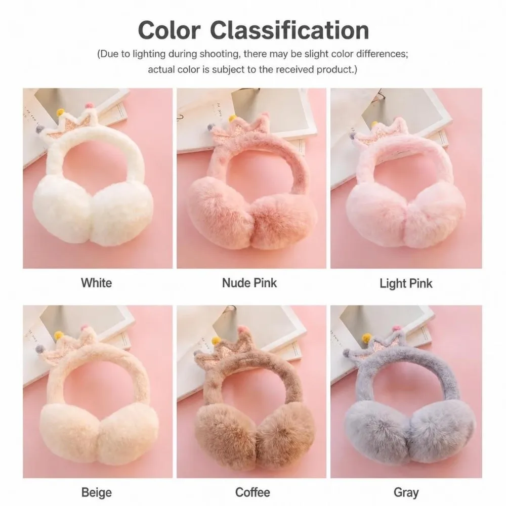 Warm Cartoon Crown Ear Muffs Windproof Portable Foldable Ear Warmers Soft Winter Ear Protection For Girls Kids