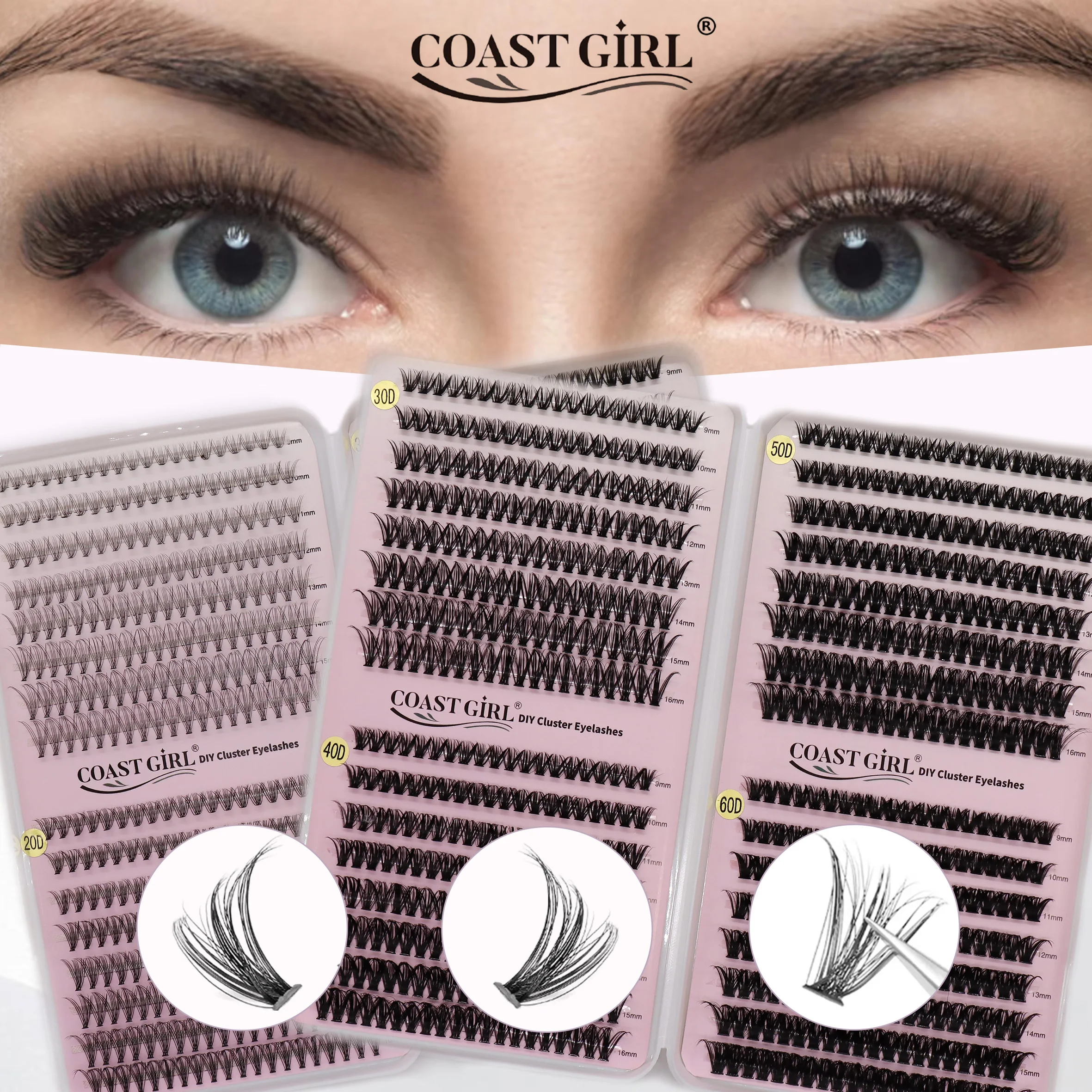 Coast Girl 640PCS  Natural Soft High Volume 8-16 Mix 0.07mm Individual Lashes Eyelash Book Clusters Extensions  DIY At Home