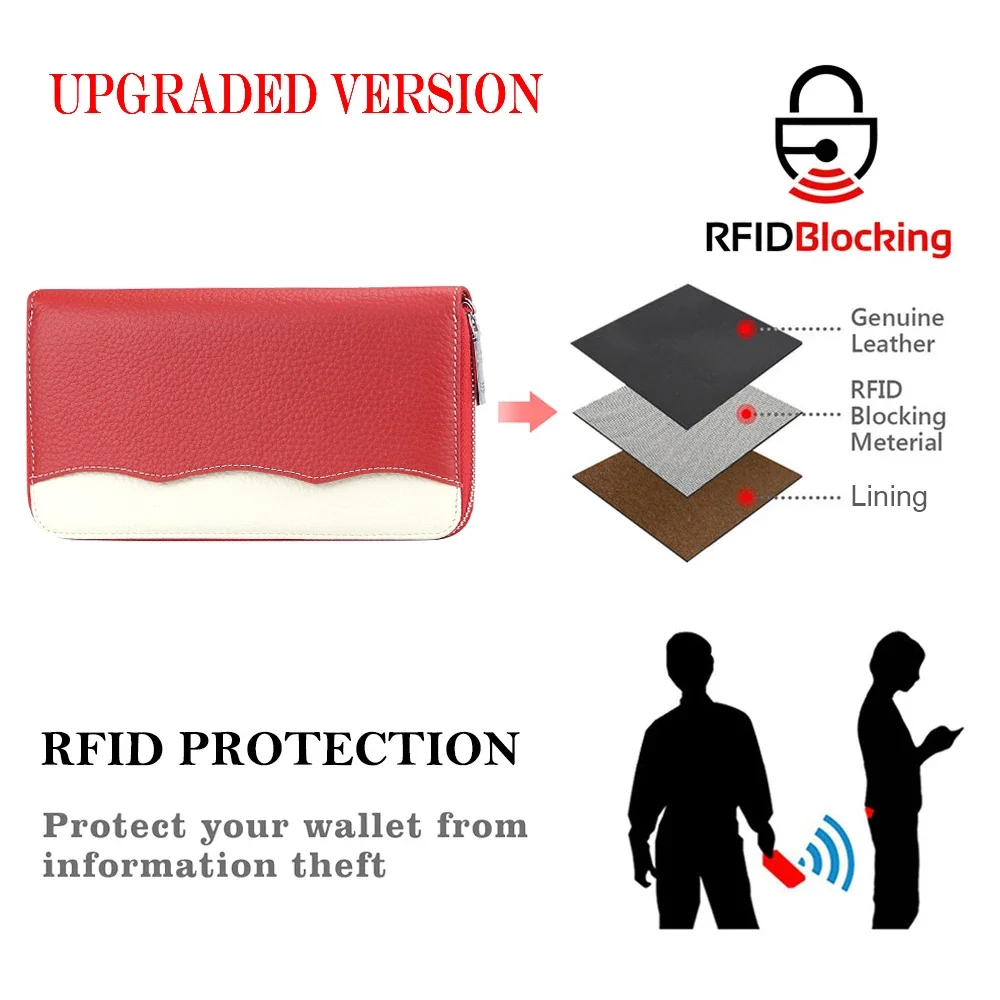 Royal Bagger Genuine Leather Long Wallet, RFID Blocking Organ Multi-card Slots Card Holder, Clutch Purse for Daily Use 1908