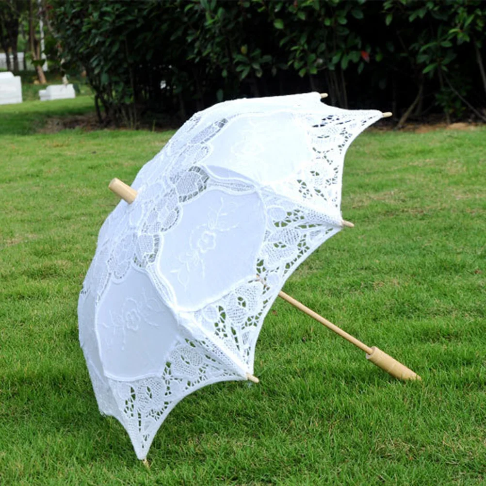

1 Piece Lace Parasol Elegant Embroidered Cotton Umbrella for Wedding Bride Photo Prop Decorative Shower Party Stage Accessory