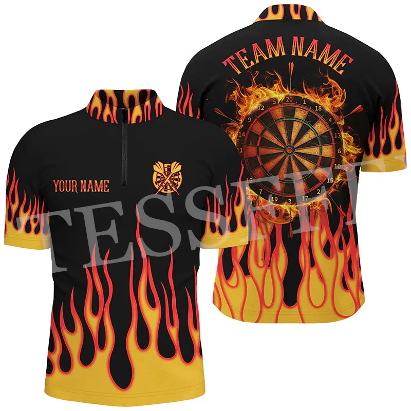 Custom Name Sports Darts Graffiti Tattoo Vintage T-Shirt 3DPrint Summer Polo Zipper Jersey Shirts Harajuku Casual Short Sleeve B