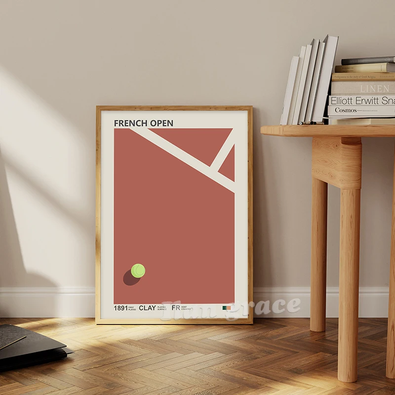 بطولات التنس جدار الفن طباعة البطولات الكبرى البطولات المشارك الحديثة الحد الأدنى ملعب التنس قماش اللوحة التنس عاشق هدية #5