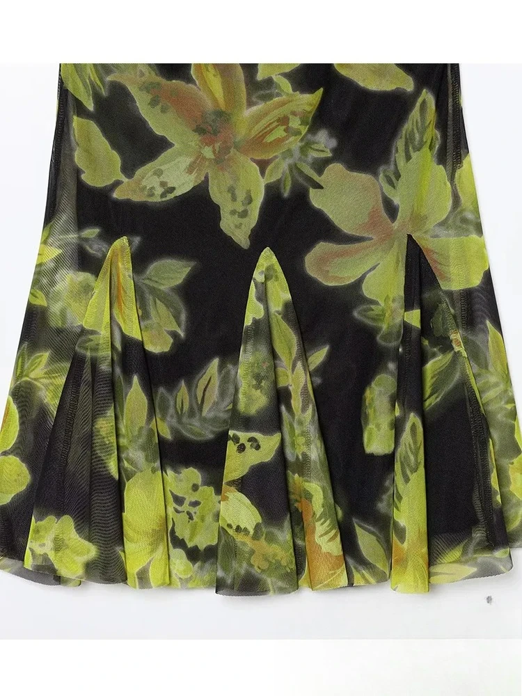 KONDALA Vintage Chic vestido de mujer estampado gasa cremallera corta Cami Vestidos nueva moda 2025 Primavera Verano vestido de vacaciones