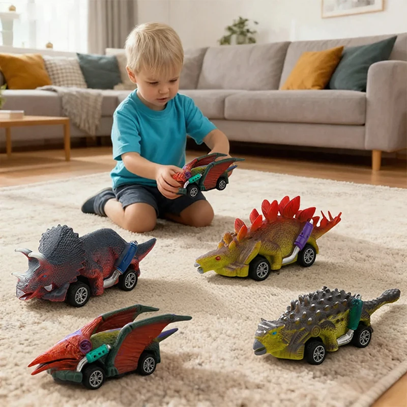 ของเล่นไดโนเสาร์ รถดึงหลัง รถมินิทรัค ชุดของเล่นรถสำหรับเด็กเล็ก เด็กชาย เด็กหญิง ของขวัญ