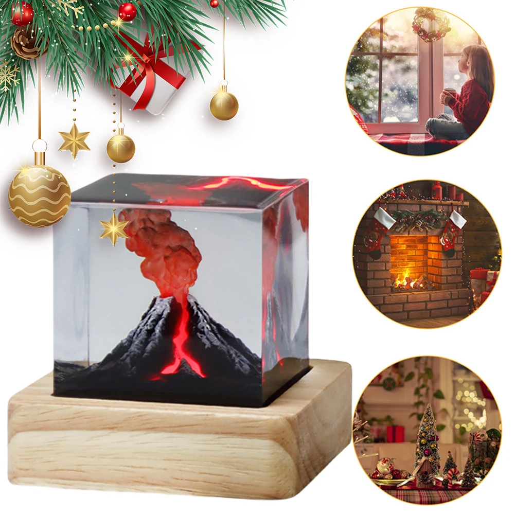 Realistic Volcanic Eruption Night Light USB Volcanic Eruption Model Atmosphere Lamp 3D Mini Lava Lamp for Home Living Room Decor