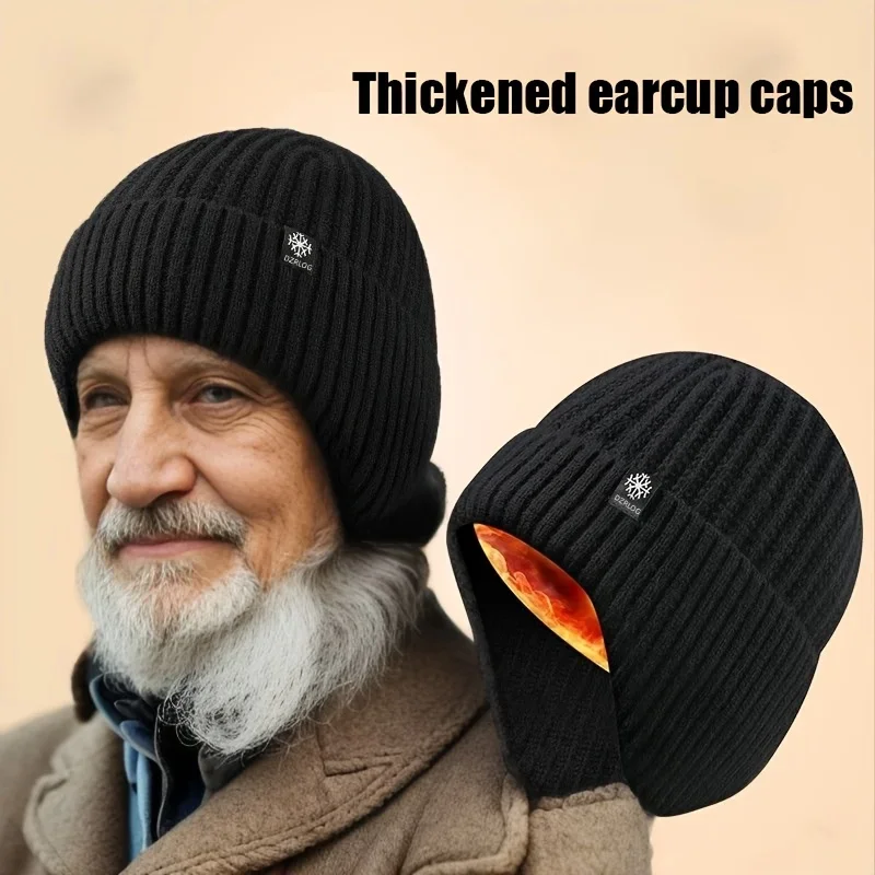 

Winter Knitted Hat Warm Plush Earflaps Thickened Wool Cap Windproof Thermal Ear Protection Breathable Women Men Cap