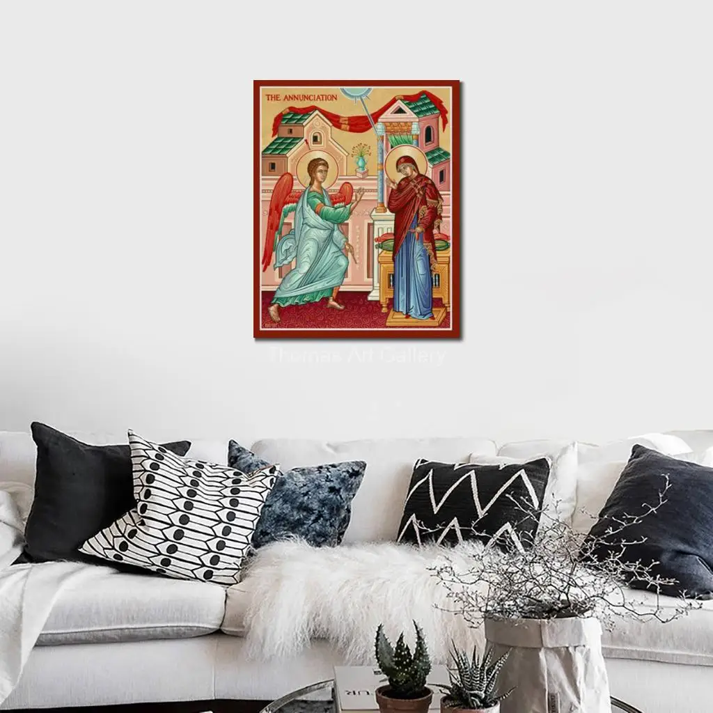 Greek Orthodox Annunciation Icon HD Canvas Print Byzantine Archangel Gabriel and Virgin Mary Wall Art for Home Altar Decor Gift