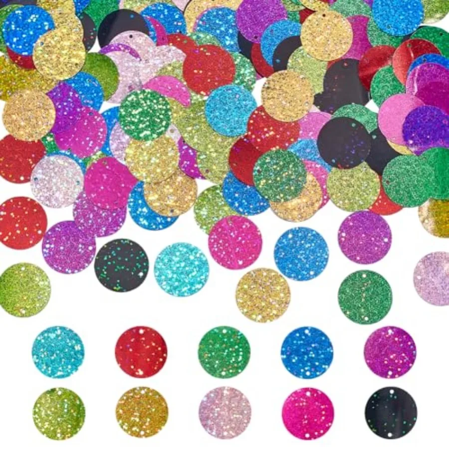 

300pcs 10 Colors Large Sequins for Crafts 29mm Loose Glitter Foil Sequins Flat Round Sequin Paillettes Bright Flake for Hallowe
