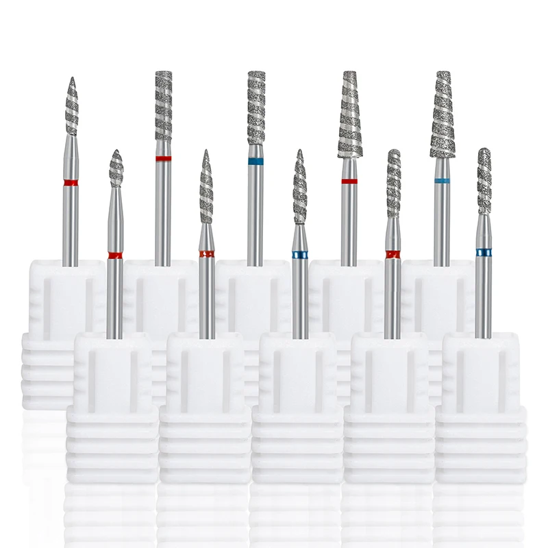 Punte per unghie diamantate Tornado Flame Punta da trapano per cuticole Taglierina per manicure Accessori per trapano per fresa rotativa Strumento per lucidare le unghie a spirale