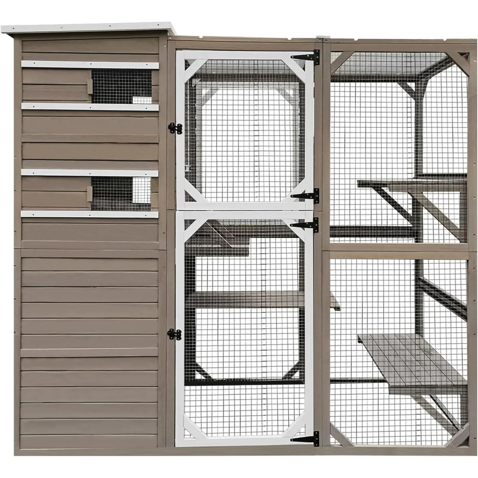 

Large Outdoor Catio Enclosures - Wooden Cat House Weatherproof with Multi Platforms & Weather Resistant Roof,
