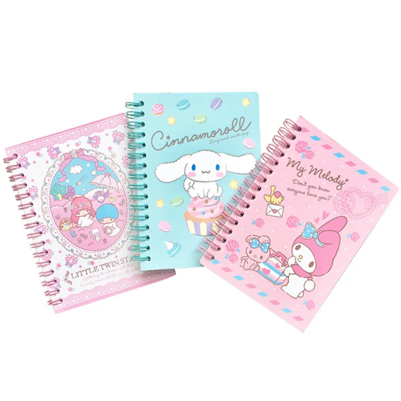 Notebooki Kawaii Sanrio A6 Kuromi Cinnamonroll moja melodia notesy Anime urocze terminarz tygodniowy z kreskówek papier do pisania prezenty dla