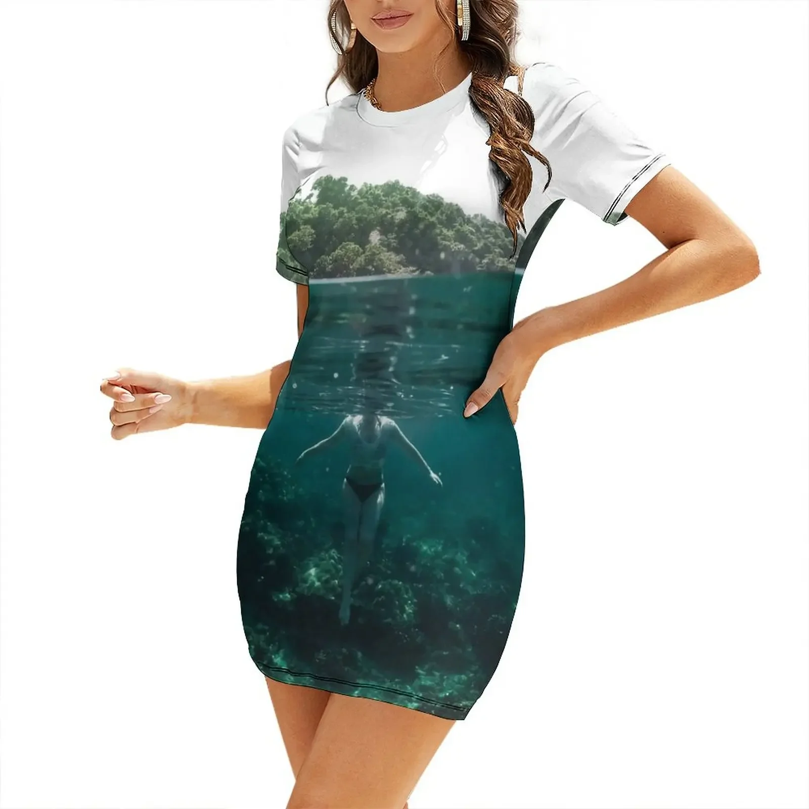 

Floating Short-Sleeved Dress women's clothing korea stylish Evening gown elegant chic wedding evening dresses Female dress Dress