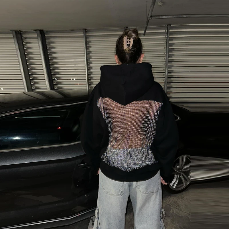 مثير جوفاء شبكة هوديي المرأة عارية الذراعين كم طويل القوطية البلوز لامعة شفافة Y2K البلوز 2025 سيدة جديدة فتاة حار #6