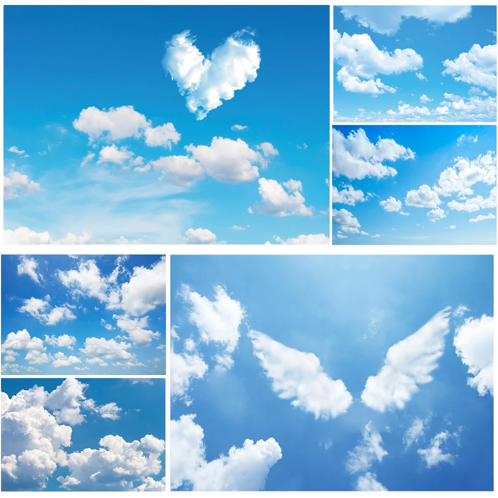 حالمة السماء الزرقاء سحابة بيضاء خلفية للتصوير الفوتوغرافي قوس قزح وميض ستار الوليد الطفل صورة عيد ميلاد ديكور خلفية الصورة #1