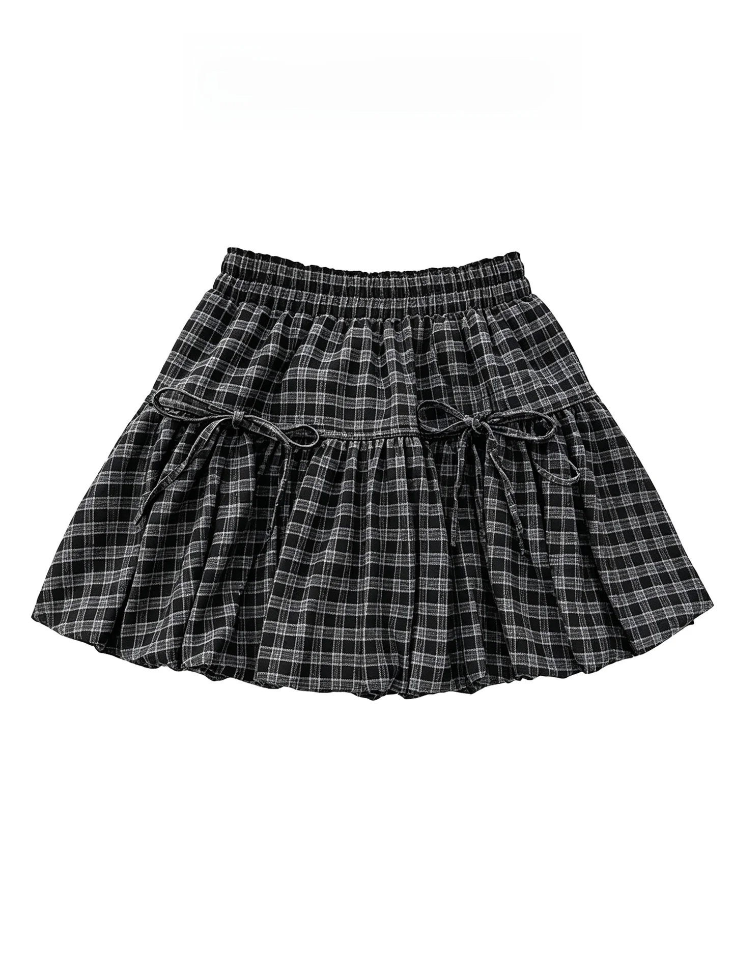 Korean Retro Plaid High Waist A-Line  Skirt Women's Summer College Style Slimming Versatile Flower Bud Short Skirt