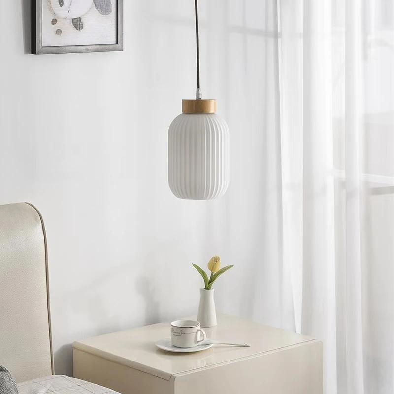 White Glass Pendant Lights Nordic Home Decor Lighting Fixture Kitchen Bedroom Dinning Room Wooded Hanging Lamps - Image 4