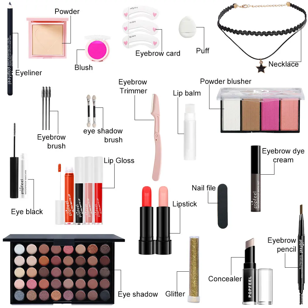 POPFEEL 24-delige Valentijnsdag make-up cadeauset - Inclusief oogschaduwpalet, lippenstiften en verrassingscosmetica, geliefden.