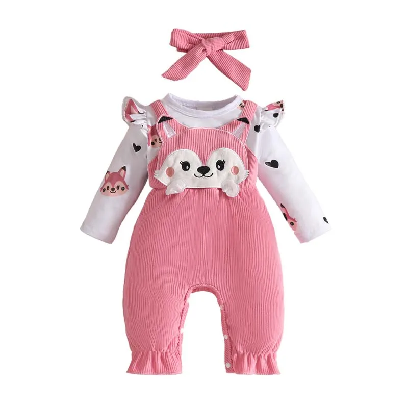 Abbigliamento per bambini Tute volpe cartone animato da 0 a 18 mesi Ragazzi Ragazze Tute stampate a maniche lunghe primaverili e autunnali con fascia per capelli