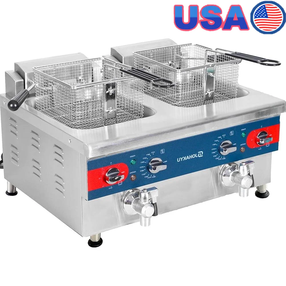 

Коммерческая фритюрница 3600 Вт, электрическая настольная машина с таймером, термостатом, сливным клапаном, нержавеющая сталь, кухонная кулинария