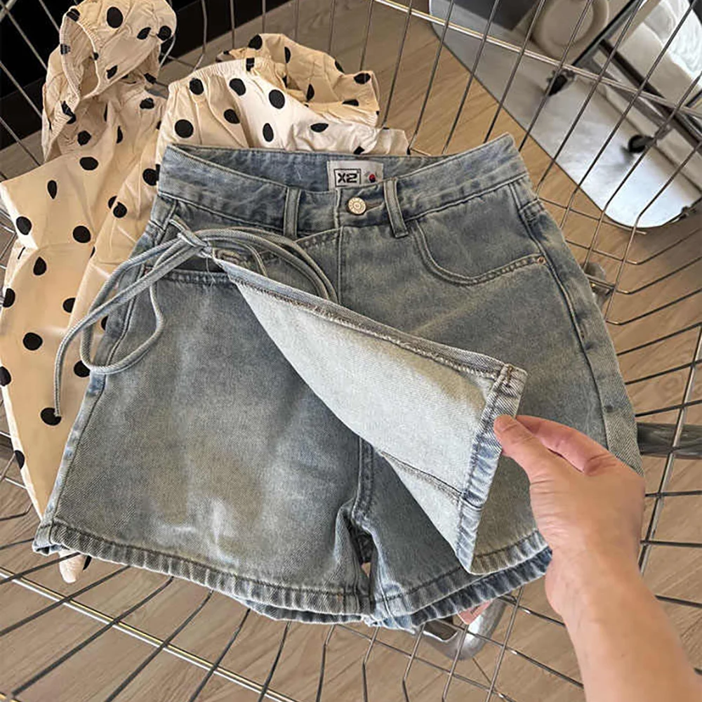 Summer Half Length Short Skirt Pants for Women 2025 New Fashion High Waist A-line Lace-up Denim Shorts Female Casual Hot Pants