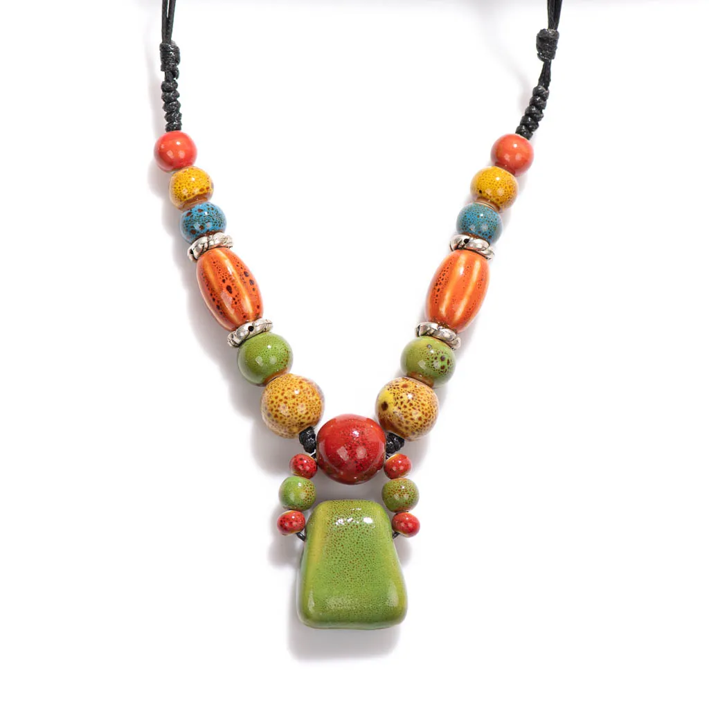 Bohemian Style Ceramic Beaded Colorful Necklace Handmade Knitted Sweater Chain Mom\'s Gift Drop Shipping 2X841