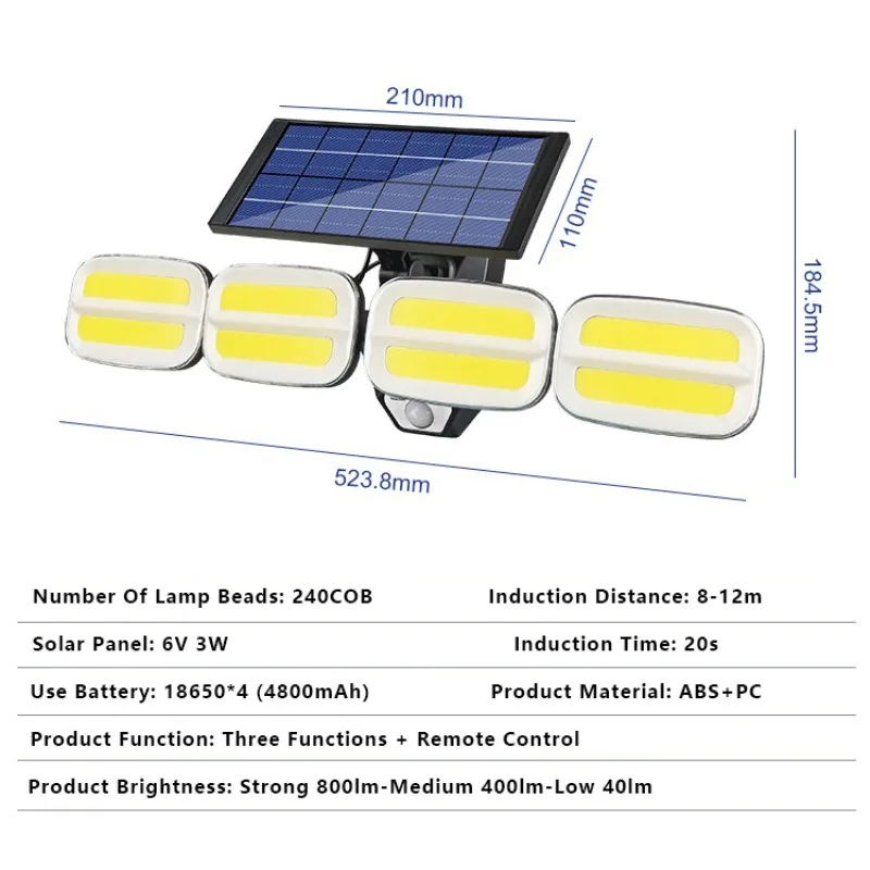 Potente 240 COB Solar Lights Outdoor Waterproof Carport lampada da parete da giardino LED Motion Sensor faretto solare 3 modalità regolabili