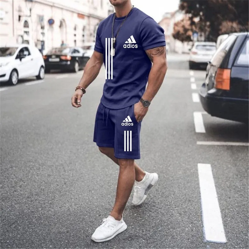 2024new men\'s sportswear short sleeved T-shirt and sports shorts summer casual jogging pants set men\'s two-piece setquick drying