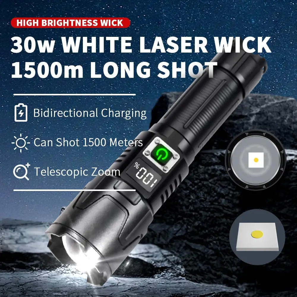 High Power LED White Laser Powerful Flashlight USB Rechargeable Flash Light 26650 Flashlights Tactical Lantern Long Shot Torch