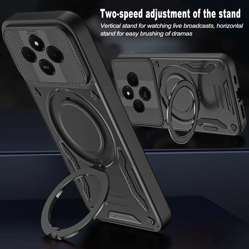 مع حامل معدني دوار لحافظة Magsafe المغناطيسية لهاتف XIAOMI Redmi 14C Hybrid Defender غطاء خلفي صلب #4