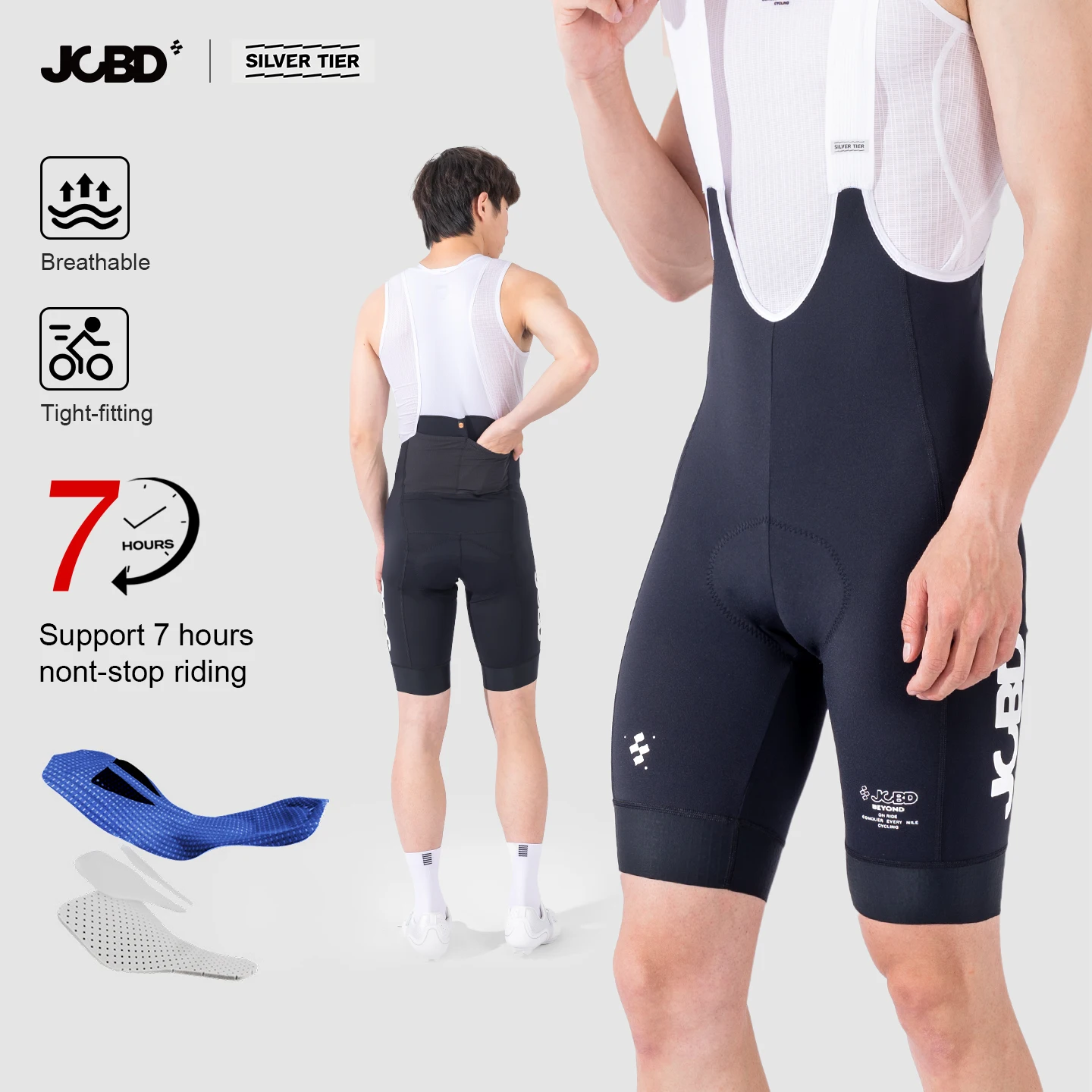

JCBD Cycling Bib Shorts for Men Pro Team Elastic Interface Chamois 7 Hour Riding Breathable Padding Road Bicycle Pants Slim Fit