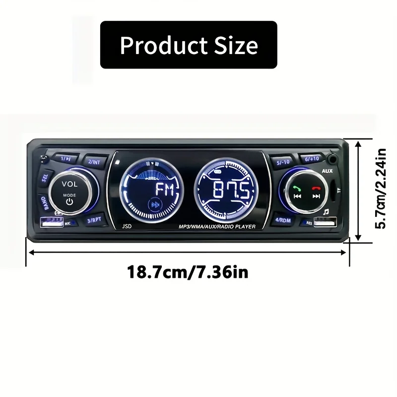 1 Din Car Audio System with Digital MP3 Player, FM Radio, AUX/USB/TF Card, And In-Dash Kit for 12V Vehicles, Without Battery