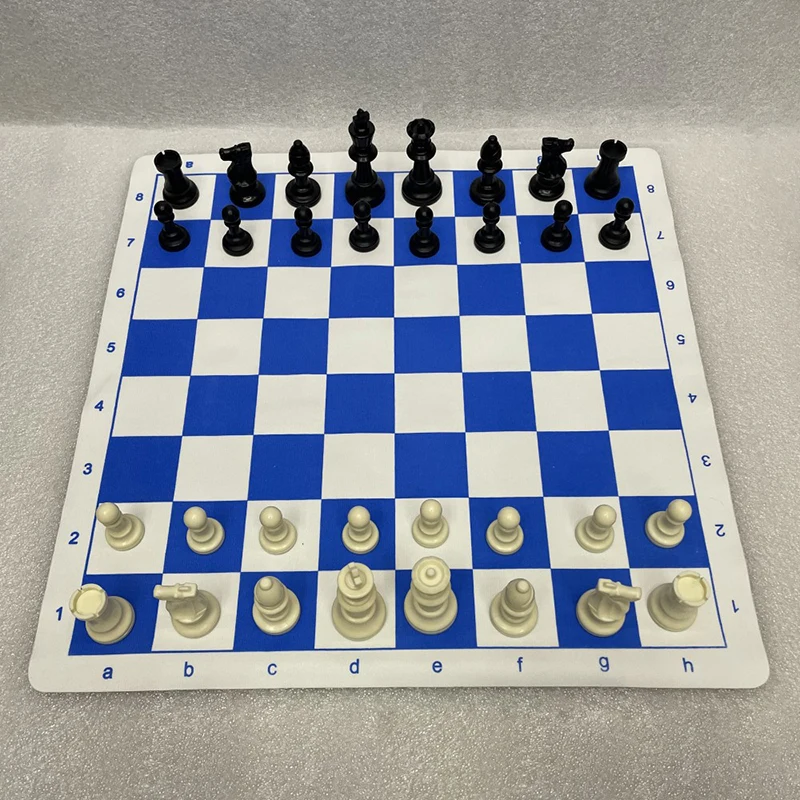 Пластиковые шахматы King, высота 95 мм, искусственная кожа, синяя и белая шахматная доска, около 50 см