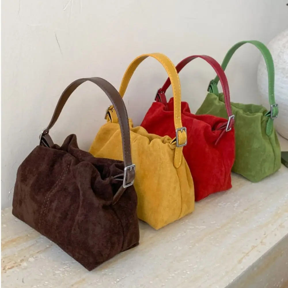 

Shoulder Bag Suede Pleated Cloud Bag Handbag Candy Color Slouchy Hobo Bags Korean Style Large Capacity Solid Color Tote Bag
