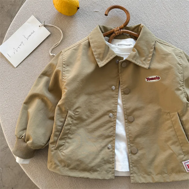 Children's shirts 2025 spring new products boys and girls labelled alphabet shirts baby pockets shirt jacket
