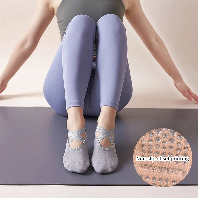 1Pair Bandage Yoga Socks For Women Pilates Ballet Dance Non-Slip Socks Sport Sock Gym Workout Slipper Running Grip Sock