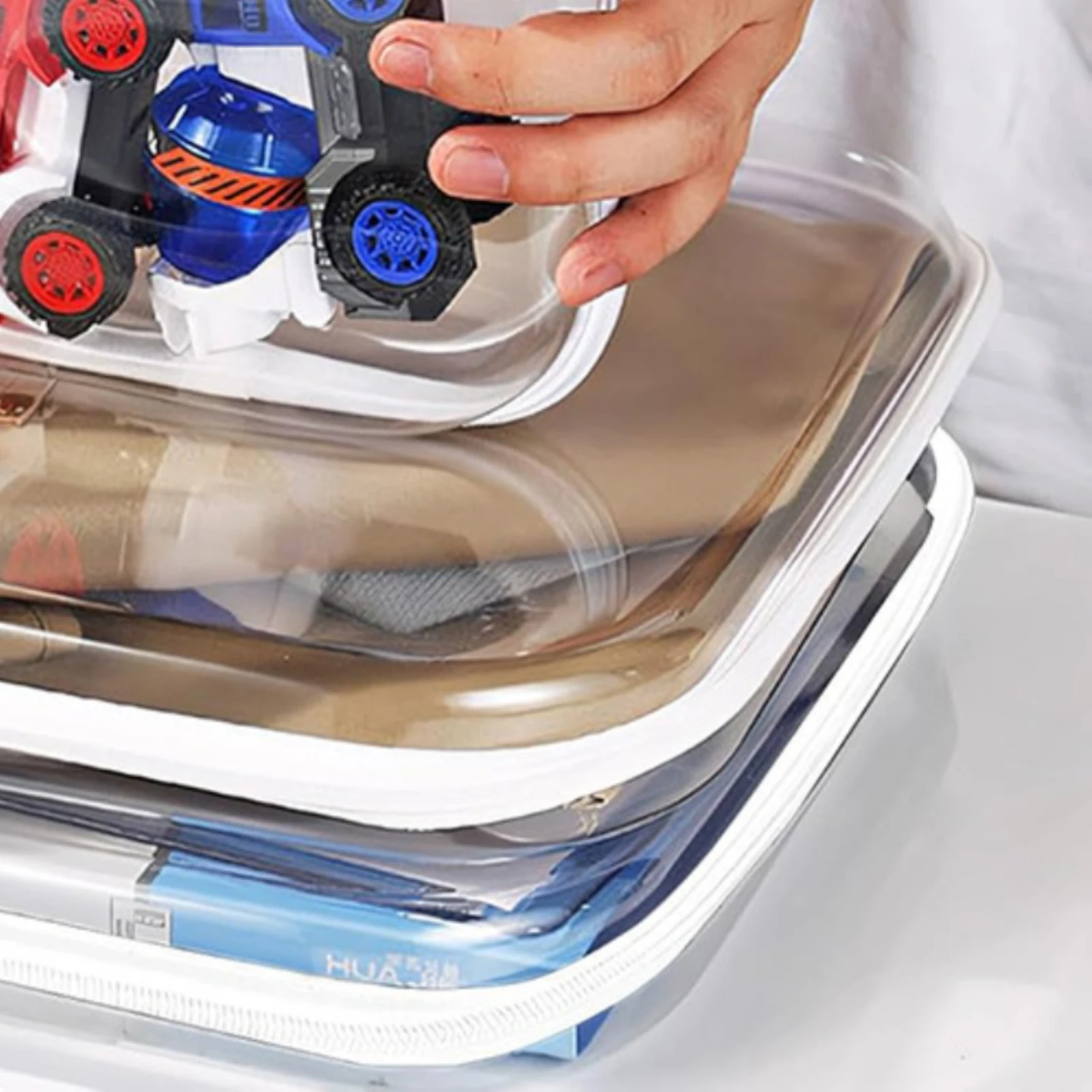 Hard Shell Organizer Box Rectangular Zippered Storage Box Transparent Zipper Pouch