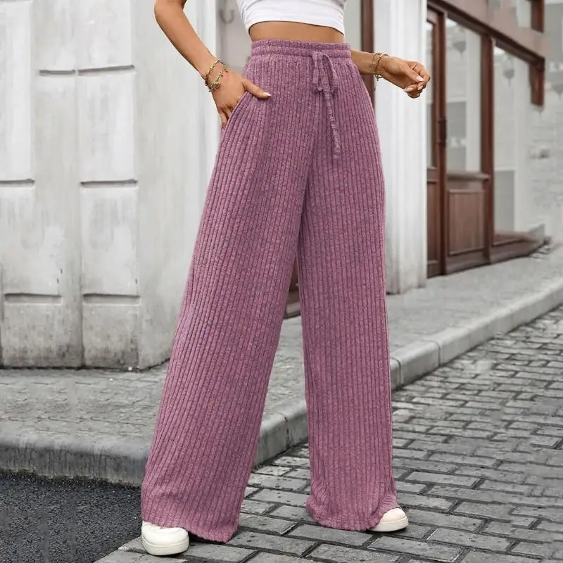 Y3NE Pantalones chándal punto acanalados texturizados para mujer, pantalones suéter sueltos pierna ancha con con