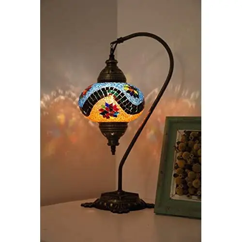 Mosaic SWAN Neck Table Lamps Handmade Unique English Tiffany Moroccan Night Art Home Decor Light Lampshade Bedside Gift Boho Lan