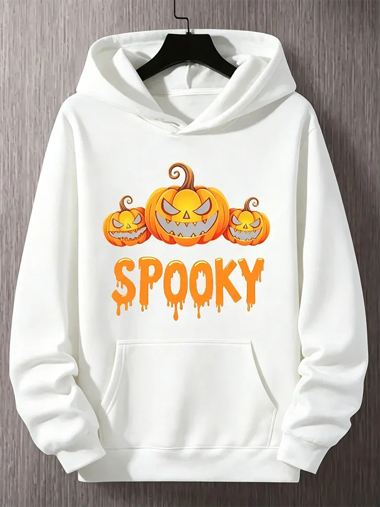 Sudadera capucha estampado tres calabazas de Halloween malvadas estilovintage fuente goteante unisexoversizestreetwear Halloween