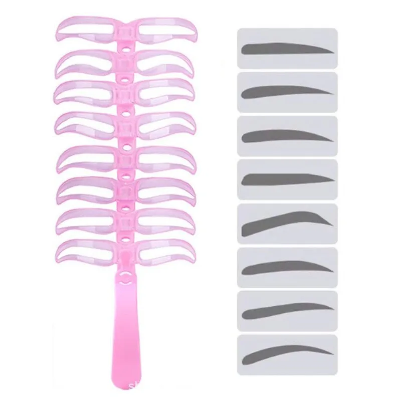 8pcs/set Eyebrow Shaping Template Helper Eyebrow Stencils Kit Grooming Card Eyebrow Defining Makeup Tools mask view 2