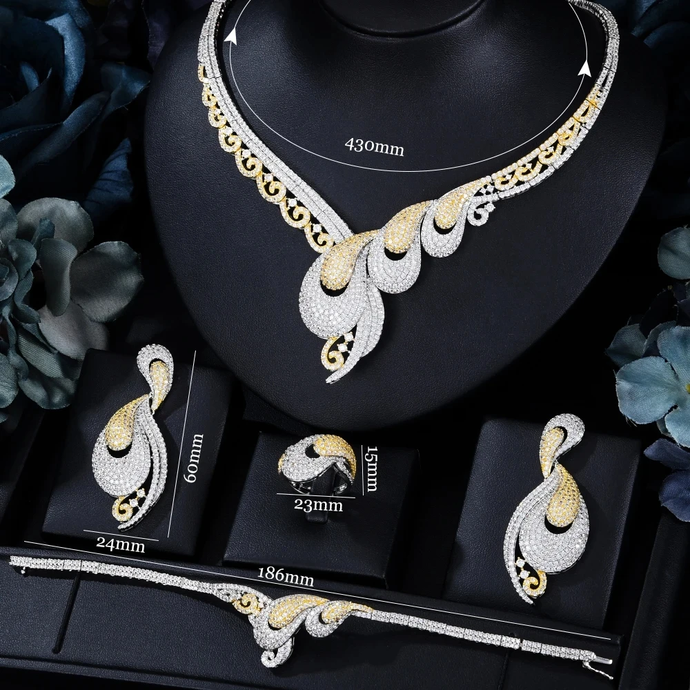 Missvikki Luxury Necklace Bangle Earrings Ring for Women Daily Fashion Party Show Bride Wedding 4PCS Dress Jewelry Set New Hot