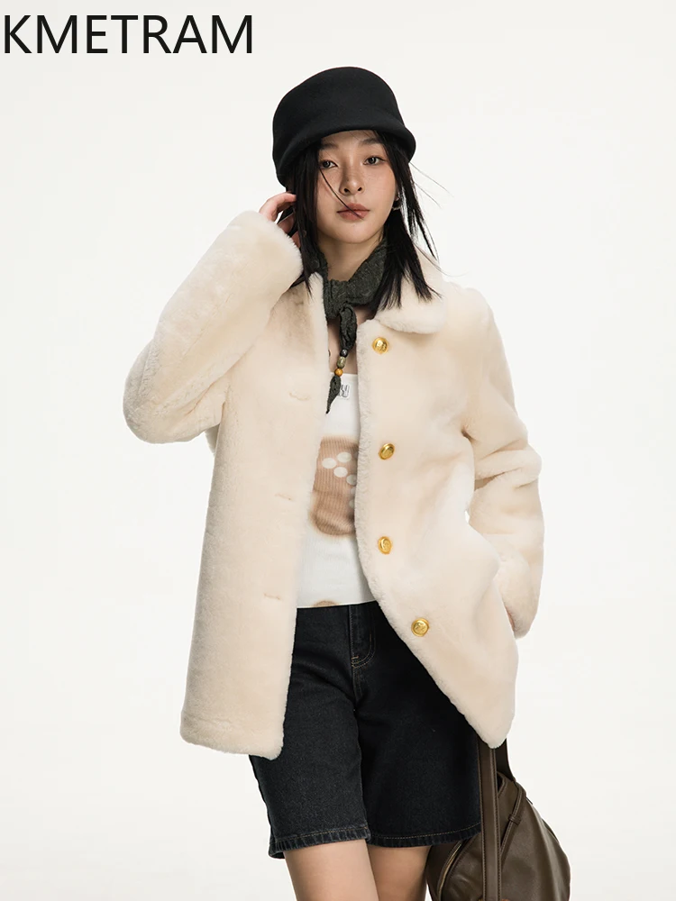 سترة من فرو صوف الغنم من ميرينو الطبيعي 100% من KMETRAM معطف نسائي متوسط الطول من الفرو الحقيقي ملابس شتوية جديدة للنساء 2025 shanба vrouwska