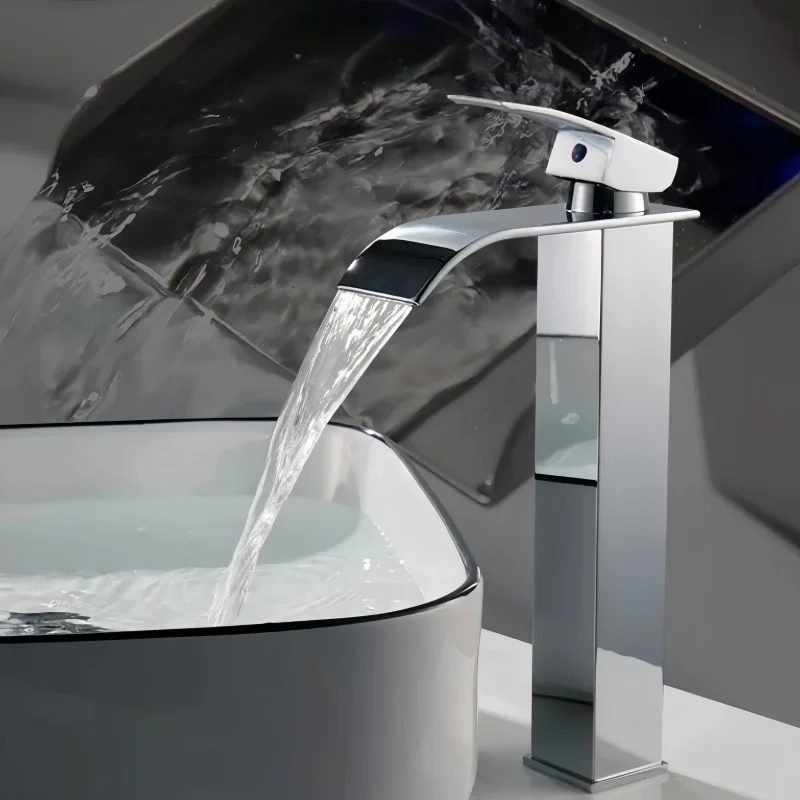 Bathroom Home Waterfall Wash Copper Core Waterfall Stainless Steel Basin Stainless SteelFaucet Black Hot &Cold Toilet Wash Basin