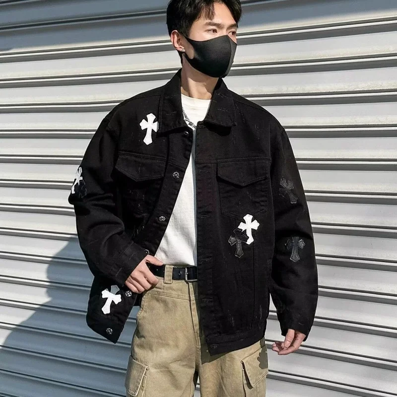 

GIOIOMen's джинсовая куртка, весенне-осенняя новая свободная повседневная джинсовая мужская куртка в американском стиле High Street