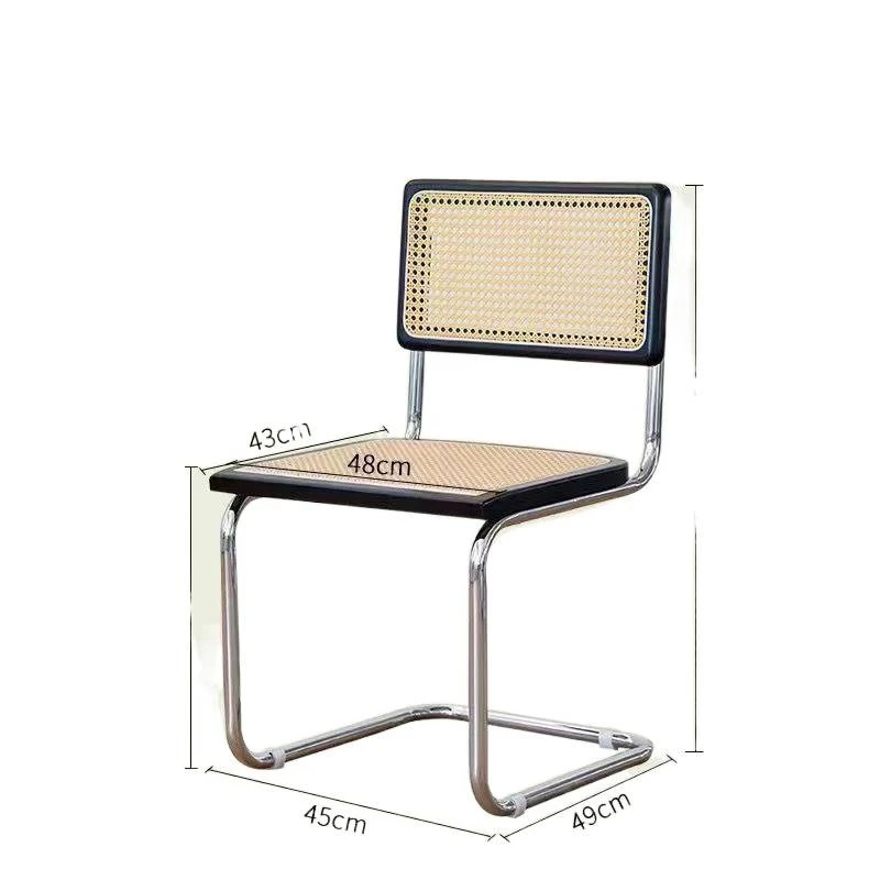 Nordic rattan chair wrought iron home solid wood back chair armrest retro dining chair Internet celebrity light luxury