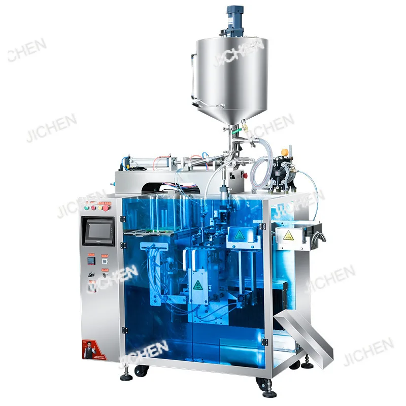 

Автоматическая упаковочная машина для изготовления пакетов. Самонесущий пакет. Сборный мешок. Гранулированный порошок. Жидкие продукты питания. Наполнение орехового сока.