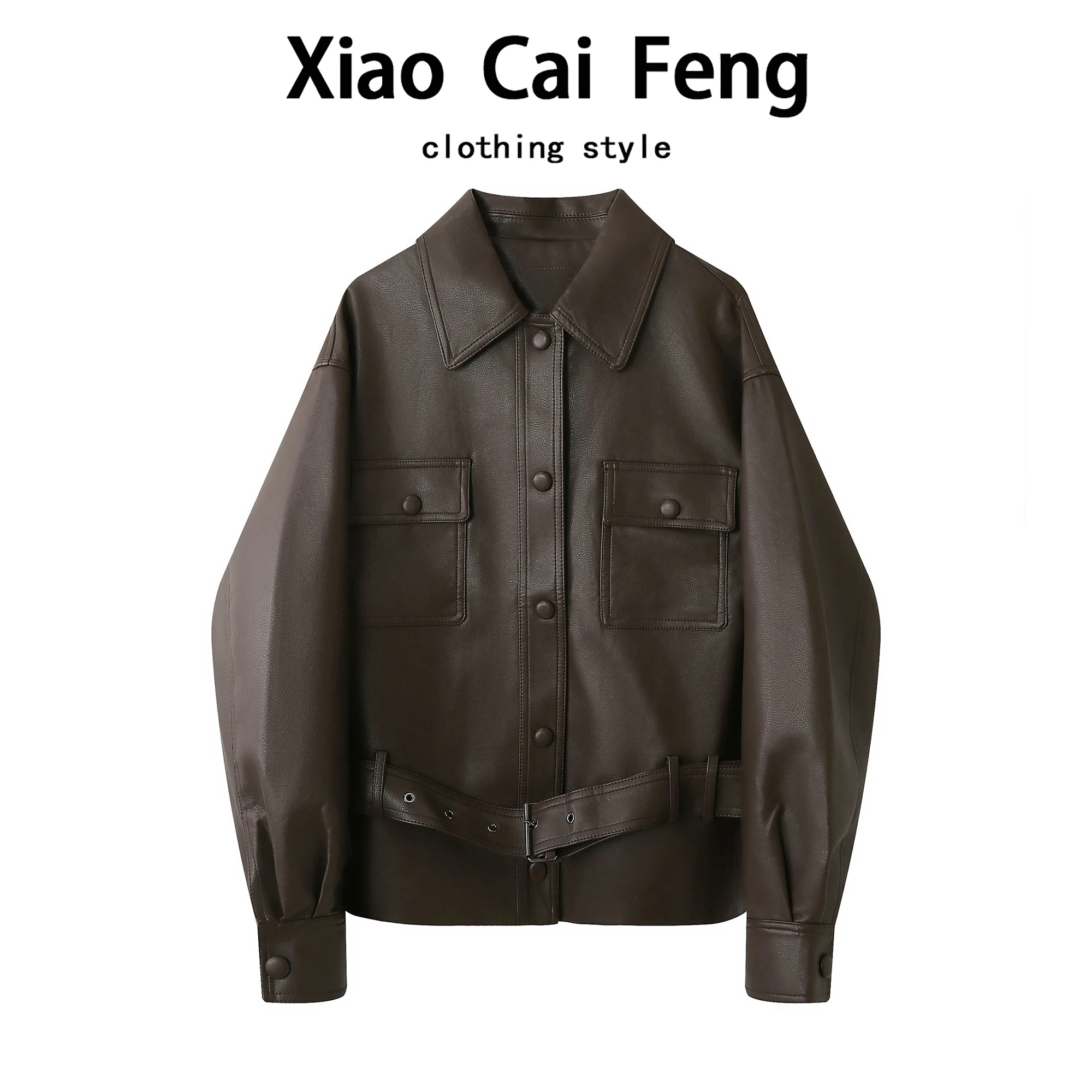 معطف نسائي من الجلد الرائع من Jaet بتصميم ربيع الخريف وتخسيس لراكبي الدراجات النارية متعدد الاستخدامات وياقة طويلة Sve