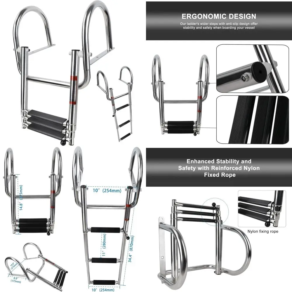 Escaleras para barcos con pontón de acero inoxidable, escalera interior de entrada trasera de 3 escalones sobre plataforma para acceso de embarque mejorado