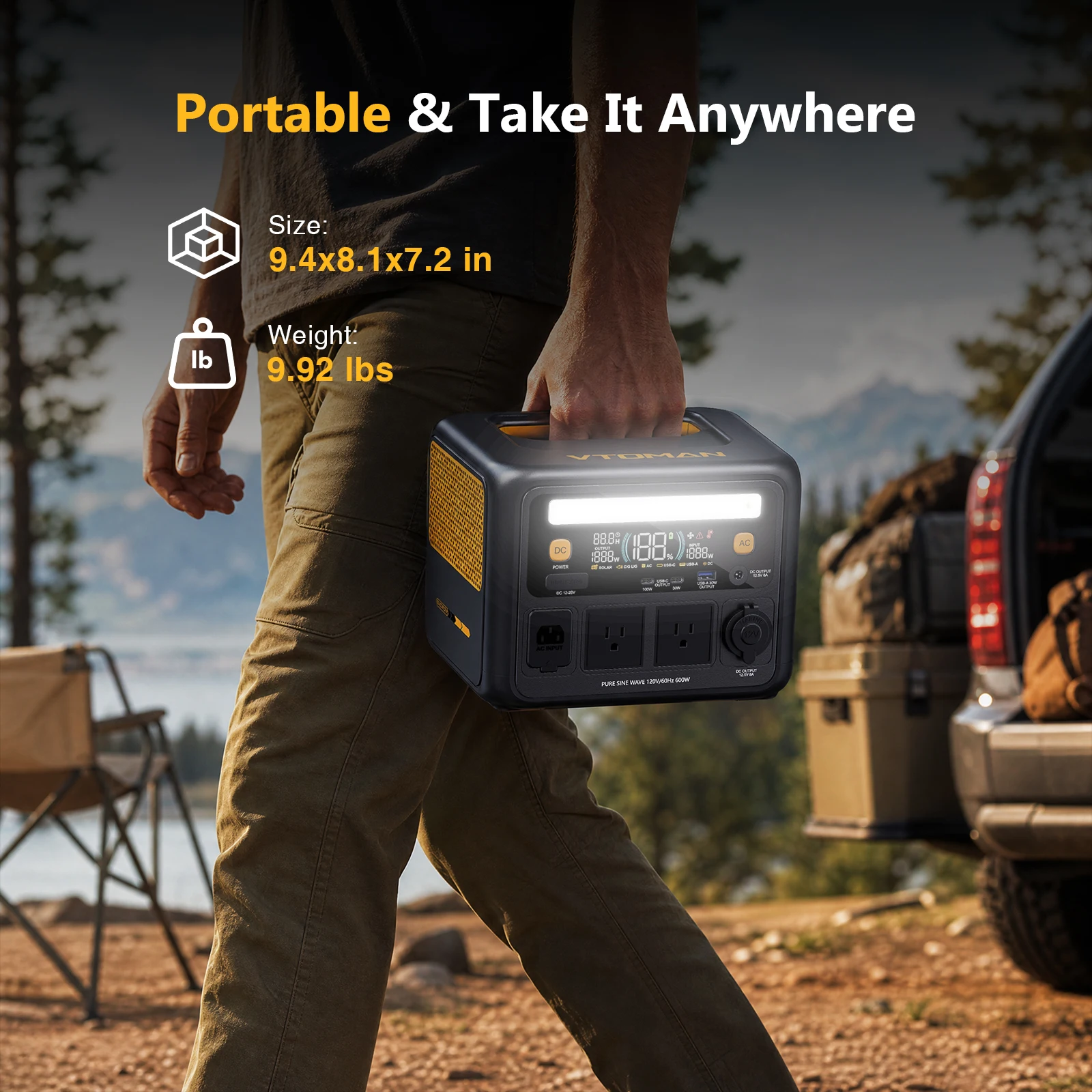 VTOMAN JUMP 600X Portable Power Station,268.8Wh LiFePO4 Battery,High-Power Emergency Power for Home Blackouts,Camping,OutdoorUse image 6